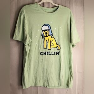 Life Is Good Tee, Size Large, Light Green, Dog Chillin Graphic Short‎ Sleeves